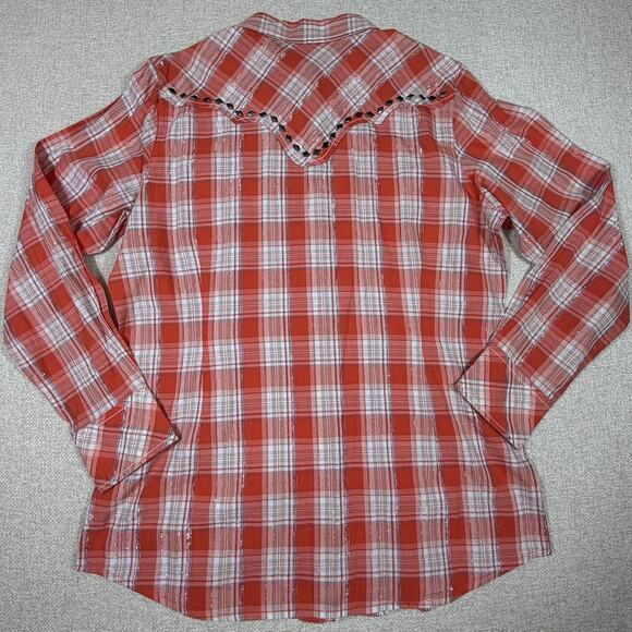 NWT Ariat Women Large Peach Plaid Studded Long Sleeve Cowgirl Western Shirt - Picture 2 of 10